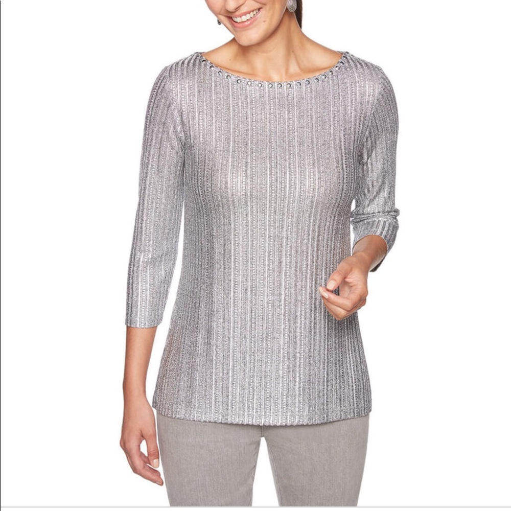 Ruby Rd Shimmer and Shine Blouse Platinum Silver
